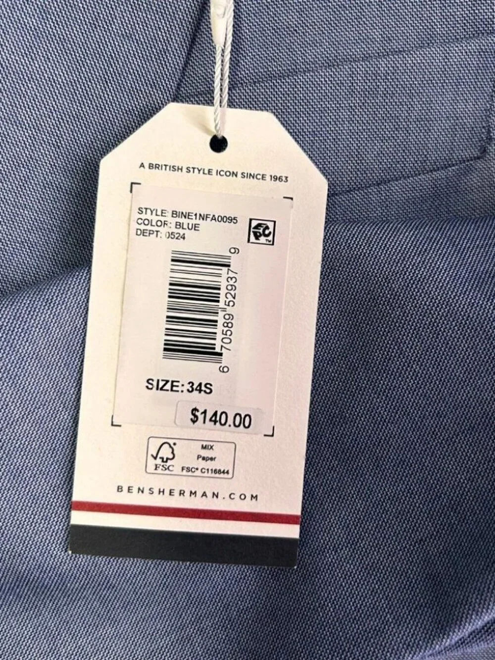 Ben Sherman Blue Blazer Jacket 34S Polyester Viscose Stretch